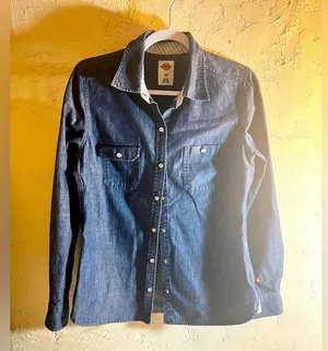 Dickie’s Denim Button-Up Shirt with pearl buttons, cuff and side detail- awesome thumbnail 1