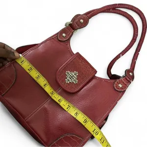 Vintage Y2K 90s 2000s Whimsygoth Grunge Red Shoulder Leather Hand Bag Purse Braided Strap Measurement in pics thumbnail 6