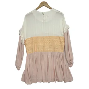 Babydoll Gauzy Tunic Top Pastel Mixed Media Lace Boho Peasant Cottage Feminine M thumbnail 6