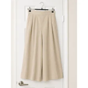 Condor Linen Blend Wide Leg Cropped Pants Beige Button Detail High Rise Size 5/6 thumbnail 5