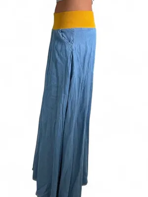 Blue denim Maxi Skirt with Yellow Waistband thumbnail 2