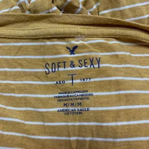 American Eagle Top womens Medium Yellow Soft & Sexy Striped Long Sleeve‎ V-Neck thumbnail 4