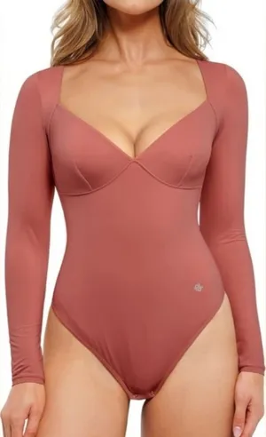 NWT Popilush Long Sleeve Cloudsense Bodysuit One Piece Outfit Top Rose Pink L thumbnail 1
