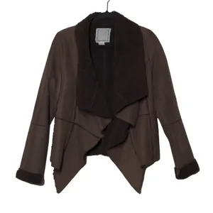 Flying Tomato Open Front Jacket Brown Long Sleeve Faux Fur Collar Penny Lane M thumbnail 1