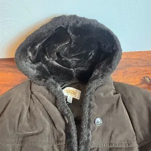 Vintage Talbots‎ Women's Brown Hooded Faux Fur Lined Faux Suede Jacket M thumbnail 2