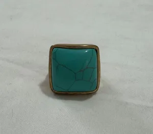 Square Turquoise Ring With Gold Band Blue thumbnail 1
