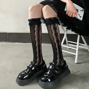 Retro Vintage Style Bow Accent Knee High Socks Flirty Ruffle Trim Soft Lace Calf thumbnail 7