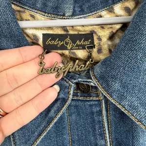 Vintage Baby Phat Y2K Denim‎ Jacket Studded Logo Back Leopard Cuff Jean Jacket thumbnail 4