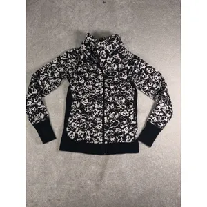 Lululemon Jacket Womens 6 Black White Floral Cozy Cuddle Up Full Zip ** thumbnail 2