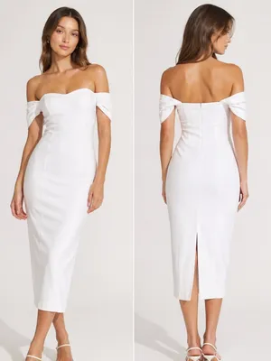 NWOT Abercrombie & Fitch White Off Shoulder Midi Dress Pencil Bodycon XXS thumbnail 2
