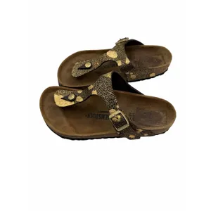 Birkenstock Gizeh Metallic Gold Splatter Leather Thong Sandals Brown EU 37 US 6 thumbnail 4