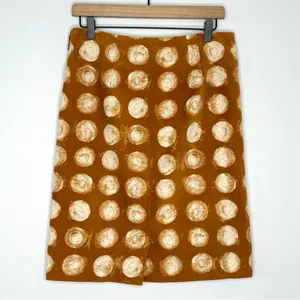 MAEVE Anthropologie Corded Dots Pencil Skirt Copper/Gold Velvet Circles Sz 4 thumbnail 4