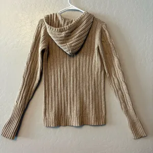 Hollister Y2K beige cable knit hooded deep v-neck rabbit hair sweater large thumbnail 11