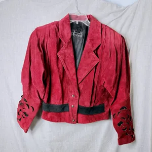 Vintage Phoenix Burgundy Black Suede Cutout Cropped Jacket‎ M Art Western AS IS thumbnail 7