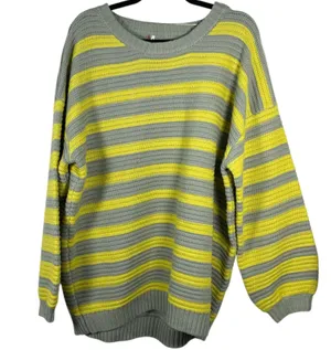 Free People Links Oversized Chunky Knit Sweater Grey Yellow Stripe Size Medium thumbnail 5