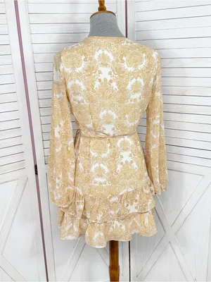 Jun‎ & Ivy by Francesca's Floral Boho Ruffle Wrap Mini Dress Yellow Cream Small thumbnail 4