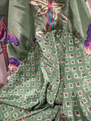 Karma Highway Green Floral‎ Patchwork Maxi Dress with Smocked Bodice tie neck OS thumbnail 7