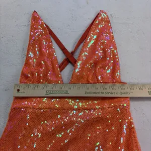 Song of Style x Revolve Women's Orange Sequin Halter Open Back Midi Dress Small thumbnail 10