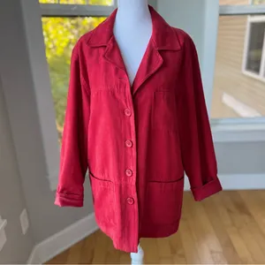 Vintage Coaco Red Faux Suede Chore Coat Utility Jacket Fully Lined Size Small thumbnail 11