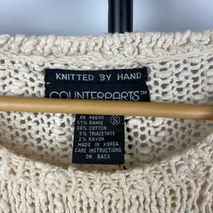 Vintage Counterparts Cream Green Hand Knit Short Sleeve Sweater Top‎ thumbnail 4
