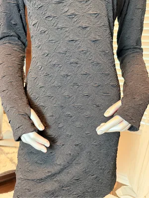 Free People Paulie Mini Dress Medium Black Textured Open Back Thumbhole Boho thumbnail 4