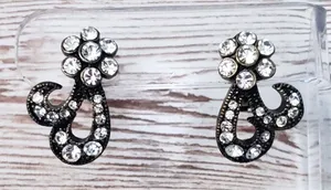 Vintage Clip On Earrings - Dark Metal & Clear Gem 1" thumbnail 1