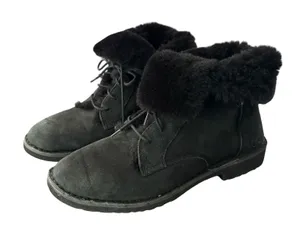 UGG Quincy Boots Black Suede Sheepskin Lined Combat Winter Ankle Women Sz 9.5 thumbnail 1