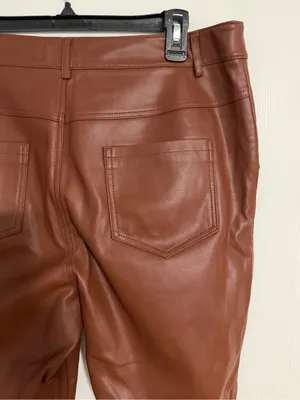 Anthropologie laser cut‎ hem brown faux Leather size 12 ankle crop thumbnail 15