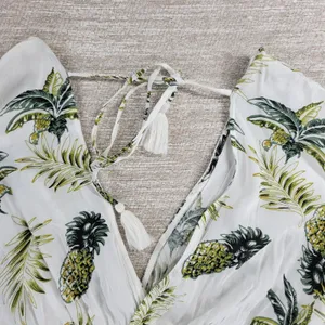 Blue Island Tropical Maxi Dress Sz L Pineapple Palm Print Rayon Tiered Open Back thumbnail 15