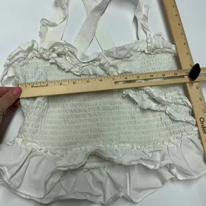 Anthropologie Maeve Top Womens X Small White Ruffle Tank Smocked Cotton thumbnail 9
