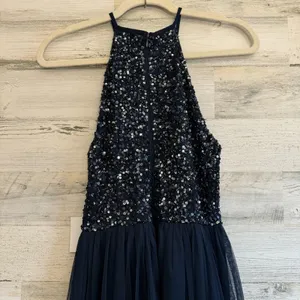 Maya Deluxe Halter Dark‎ Blue Sequin Top Tulip Skirt Midi Sleeveless Prom Dress thumbnail 8