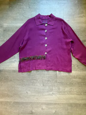 VTG T. Elliot 100% Linen Shirt And Pants Set Size S Colorful Fringe Art To Wear thumbnail 2
