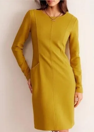 Boden Women’s Ellen Ottoman Dress Mustard Yellow Long Sleeve Pockets Size 6L EUC thumbnail 1