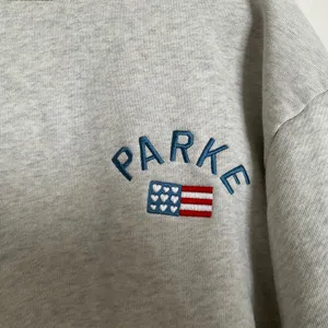 Parke Flag Graphic Mockneck Sweatshirt Varsity Pullover Heather Grey L/XL thumbnail 5