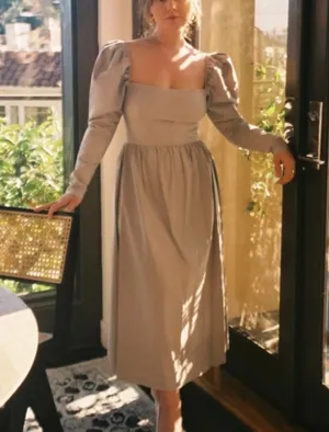 Reformation Luce Long Sleeve Midi Dress in Khaki Tan thumbnail 1