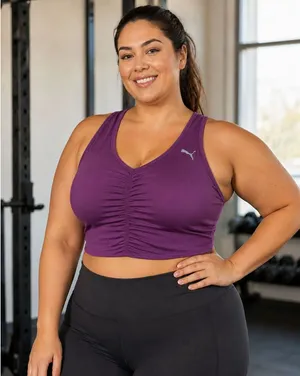 Puma Womens Size 1X Ruched Purple Sports Bra Padded Athletic Running Gym Workout thumbnail 1