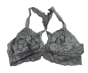 Aerie Grey Floral Lace Bralette‎ Racerback Strappy Lined Bra Size Medium thumbnail 1