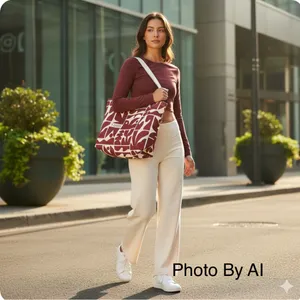 VUORI Tote Bag Limited Edition Holiday 2025 Canvas Maroon White Large Bag thumbnail 6