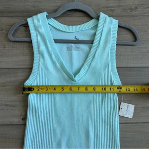 Free People Intimately Mint Sleeveless Ribbed V Neck Fitted Stretchy Top NWT L thumbnail 6