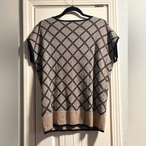 Coldwater Creek Sweater Top‎ Womens Small 8 Brown Geometric Silk Cotton V-Neck thumbnail 4