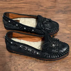 Coach Black Metallic Suede Fringe Roccasin Slip On Moccasin‎ Y2K Charms thumbnail 5