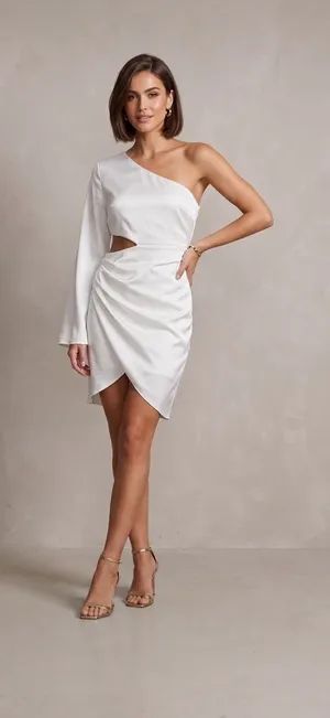 Luxxel White One Shoulder Cutout Bodycon Mini Dress NWT Medium thumbnail 1