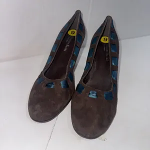 MASSIMO BALDI‎ ITALY Ribbon Brown Sueded LEATHER PUMPS HEELS Shoes Sz 9 B thumbnail 2