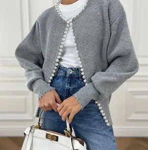 Commense Pearl Trim Ripped Hem Cardigan size small thumbnail 1