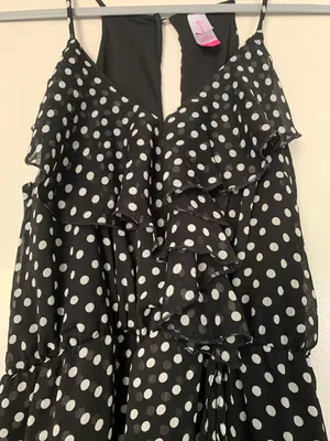No Boundaries Black And White Polka Dot Dress With Ruffles Spaghetti Strap With Button Closure thumbnail 2