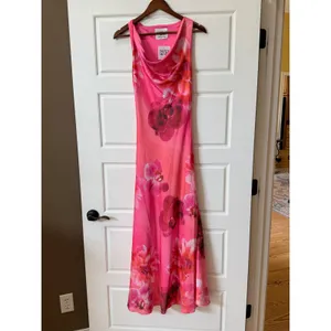 Paper Heart Pink Orchid Floral Cowl Neck Maxi Dress Small Romantic Resort Fairy thumbnail 2