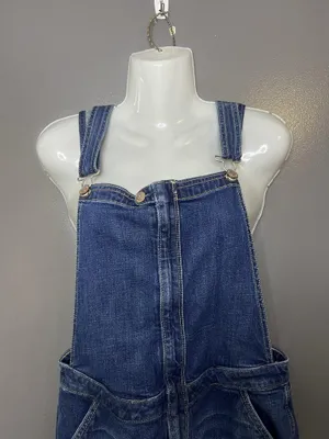 Hollister Denim Overall Dress Womens Medium Blue Skirtall Distressed Pockets thumbnail 1