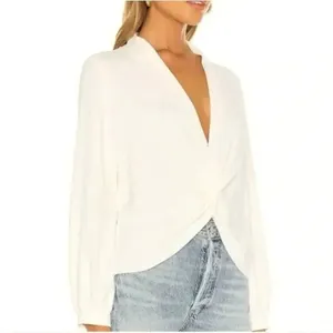 Amanda Uprichard Keely Twist Front Long Sleeve Crepe Blouse Ivory White Size S thumbnail 2