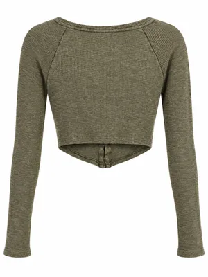 Anthropologie Pilcro Cropped Cardigan Womens XS Moss Green NWT Hook Front Ribbed thumbnail 5