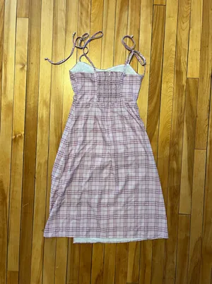 Pink plaid midi dress thumbnail 4